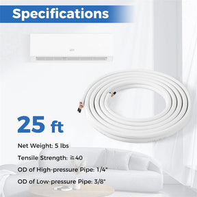 25/50 FT Mini Split Line Set, 3-Layer Thickened Insulation Copper Pipes Tubing Extension for Air Conditioner & Heat Pump Systems
