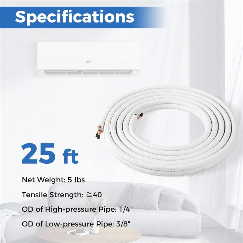 25/50 FT Mini Split Line Set, 3-Layer Thickened Insulation Copper Pipes Tubing Extension for Air Conditioner & Heat Pump Systems