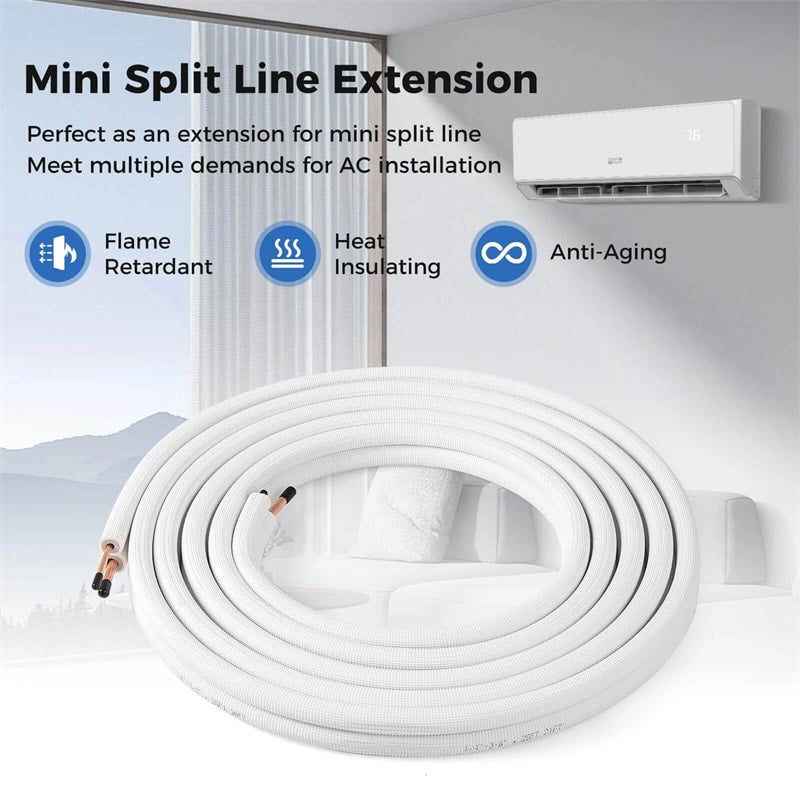 25/50 FT Mini Split Line Set, 3-Layer Thickened Insulation Copper Pipes Tubing Extension for Air Conditioner & Heat Pump Systems