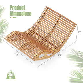 Outdoor Double Rocking Chaise Lounge Chair for 2, Acacia Wood Patio Sun Lounger with Slatted High Backrest & Seat, 440LBS Capacity for Poolside
