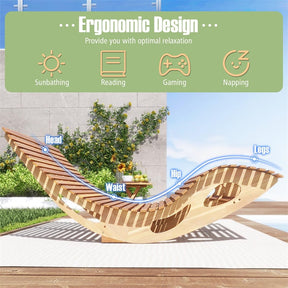 Outdoor Double Rocking Chaise Lounge Chair for 2, Acacia Wood Patio Sun Lounger with Slatted High Backrest & Seat, 440LBS Capacity for Poolside