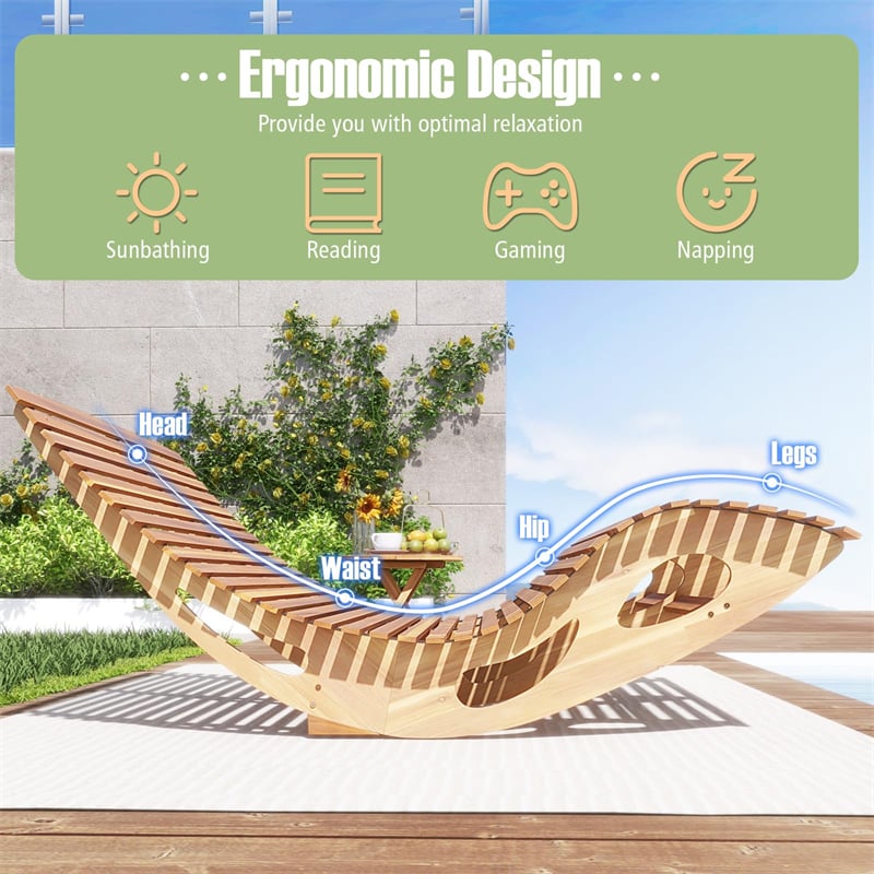 Outdoor Double Rocking Chaise Lounge Chair for 2, Acacia Wood Patio Sun Lounger with Slatted High Backrest & Seat, 440LBS Capacity for Poolside