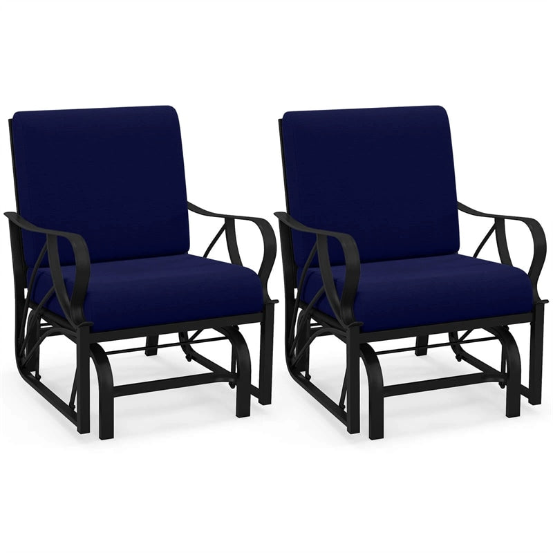 Patio Glider Chair with Thick Cushions Curved Armrest, Heavy Duty Metal Frame Single Person Outdoor Rocking Chair for Porch Garden Yard