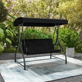3-Person Porch Swing with Adjustable Canopy, Removable Cushions & Steel Frame, 2-in-1 Convertible Patio Swing Bed for Backyard, Poolside