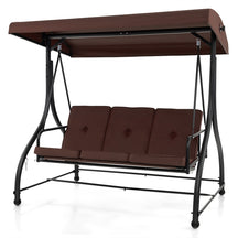 3-Person Porch Swing with Adjustable Canopy, Removable Cushions & Steel Frame, 2-in-1 Convertible Patio Swing Bed for Backyard, Poolside
