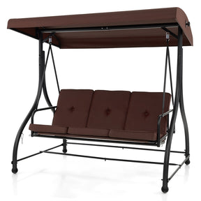 3-Person Porch Swing with Adjustable Canopy, Removable Cushions & Steel Frame, 2-in-1 Convertible Patio Swing Bed for Backyard, Poolside