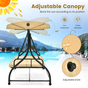 3-Person Porch Swing with Adjustable Canopy, Removable Cushions & Steel Frame, 2-in-1 Convertible Patio Swing Bed for Backyard, Poolside