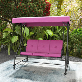 3-Person Porch Swing with Adjustable Canopy, Removable Cushions & Steel Frame, 2-in-1 Convertible Patio Swing Bed for Backyard, Poolside