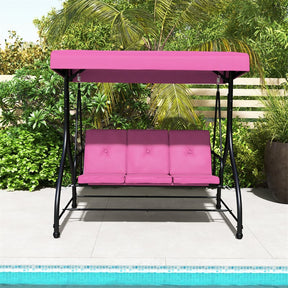 3-Person Porch Swing with Adjustable Canopy, Removable Cushions & Steel Frame, 2-in-1 Convertible Patio Swing Bed for Backyard, Poolside
