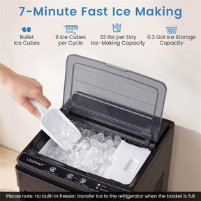 3-in-1 Bottom Loading Water Dispenser with Ice Maker for 5 Gallon Bottle, Stainless Steel Hot and Cold Water Cooler, 33LBS/24H Bullet Ice & Child Lock