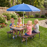 4 Person Kids Picnic Table Bench Set with Removable Umbrella, HDPE Tabletop & Metal Frame, Toddler Outdoor Furniture for Patio Backyard Garden