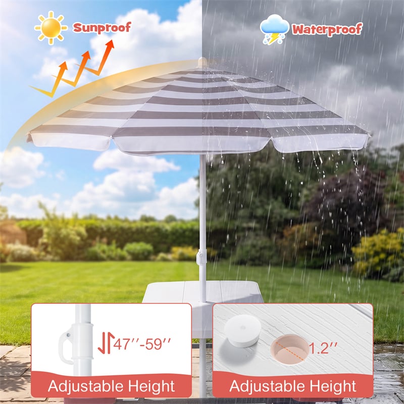 4 Person Kids Picnic Table Bench Set with Removable Umbrella, HDPE Tabletop & Metal Frame, Toddler Outdoor Furniture for Patio Backyard Garden