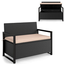 40 Gallon Outdoor Wicker Storage Bench with Cushion & Cover, Metal Frame Patio Deck Box Seat, Rattan Loveseat for Garden, Poolside