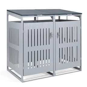 44 Cu.Ft Outdoor Trash Can Storage Shed for 2 Bins, Metal Garbage Can Organizer with Gas Struts, Shock Absorbers, Lockable Doors & Slant-Roof