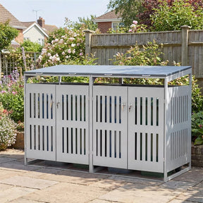 44 Cu.Ft Outdoor Trash Can Storage Shed for 2 Bins, Metal Garbage Can Organizer with Gas Struts, Shock Absorbers, Lockable Doors & Slant-Roof