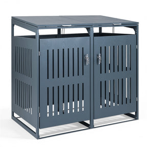 44 Cu.Ft Outdoor Trash Can Storage Shed for 2 Bins, Metal Garbage Can Organizer with Gas Struts, Shock Absorbers, Lockable Doors & Slant-Roof