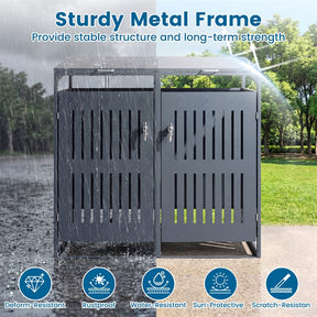 44 Cu.Ft Outdoor Trash Can Storage Shed for 2 Bins, Metal Garbage Can Organizer with Gas Struts, Shock Absorbers, Lockable Doors & Slant-Roof