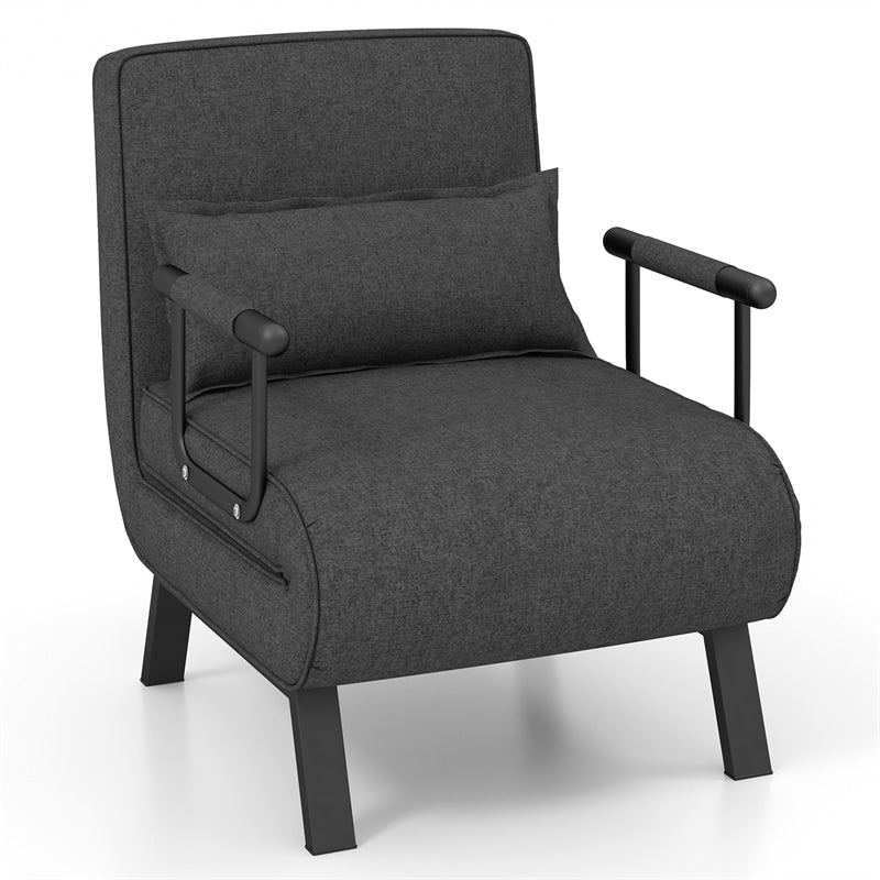 4-in-1 Convertible Sleeper Chair Bed, Folding Sofa Bed with 6-Position Adjustable Backrest & Pillow, Armchair Lounge Couch for Living Room