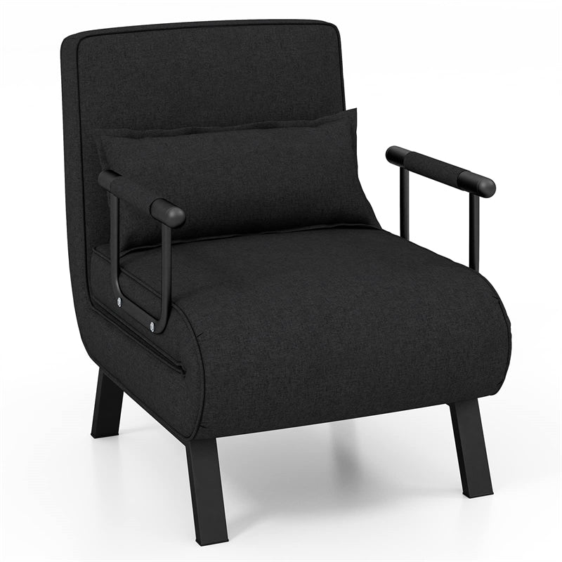 4-in-1 Convertible Sleeper Chair Bed, Folding Sofa Bed with 6-Position Adjustable Backrest & Pillow, Armchair Lounge Couch for Living Room