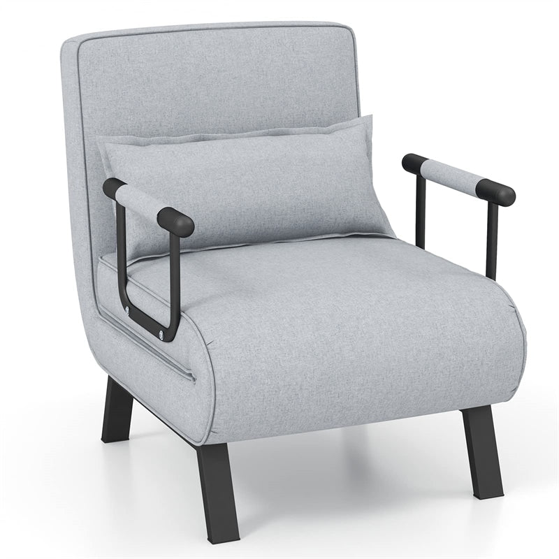 4-in-1 Convertible Sleeper Chair Bed, Folding Sofa Bed with 6-Position Adjustable Backrest & Pillow, Armchair Lounge Couch for Living Room