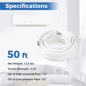 25/50 FT Mini Split Line Set, 3-Layer Thickened Insulation Copper Pipes Tubing Extension for Air Conditioner & Heat Pump Systems