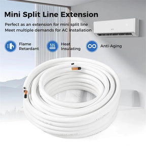 25/50 FT Mini Split Line Set, 3-Layer Thickened Insulation Copper Pipes Tubing Extension for Air Conditioner & Heat Pump Systems
