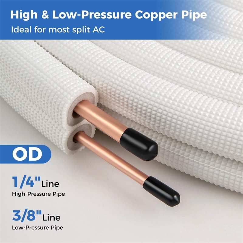 25/50 FT Mini Split Line Set, 3-Layer Thickened Insulation Copper Pipes Tubing Extension for Air Conditioner & Heat Pump Systems