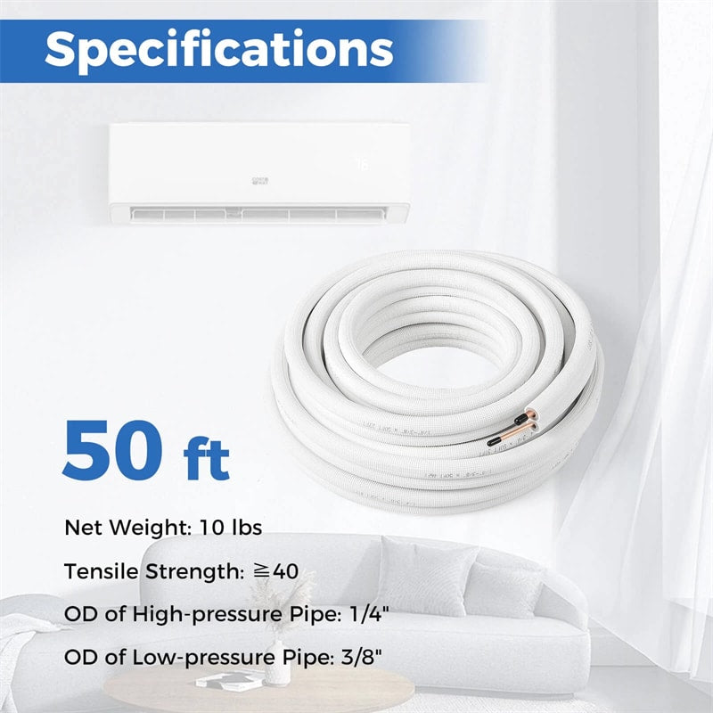 25/50 FT Mini Split Line Set, 3-Layer Thickened Insulation Copper Pipes Tubing Extension for Air Conditioner & Heat Pump Systems