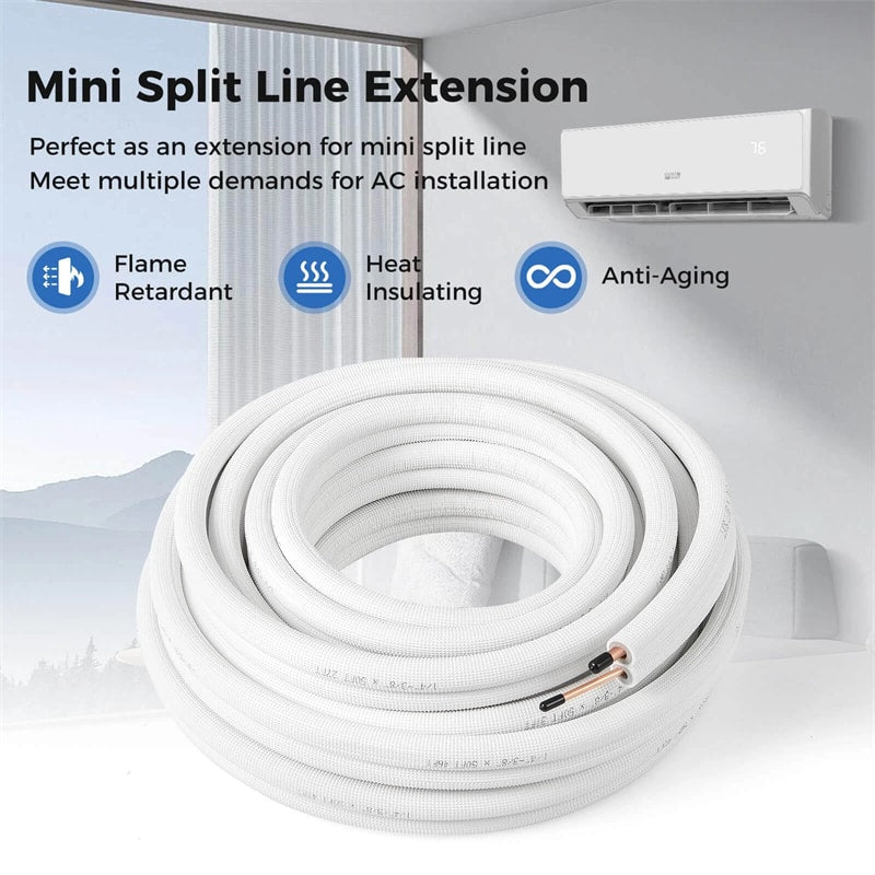 25/50 FT Mini Split Line Set, 3-Layer Thickened Insulation Copper Pipes Tubing Extension for Air Conditioner & Heat Pump Systems