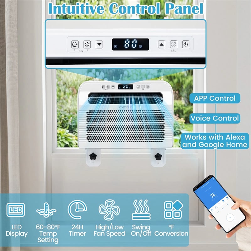 6500 BTU RV Window Air Conditioner, 4-in-1 AC Unit with WiFi App Voice Control 24H Timer, Quiet Smart Cooling Fan Dehumidifier for Caravan Motorhome