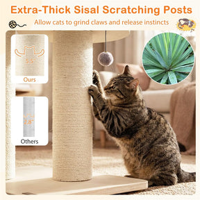 69" Tall Cat Tree, Multi-Level Wooden Cat Tower Condo with Sisal Posts, Modern Big Cat Activity Tree