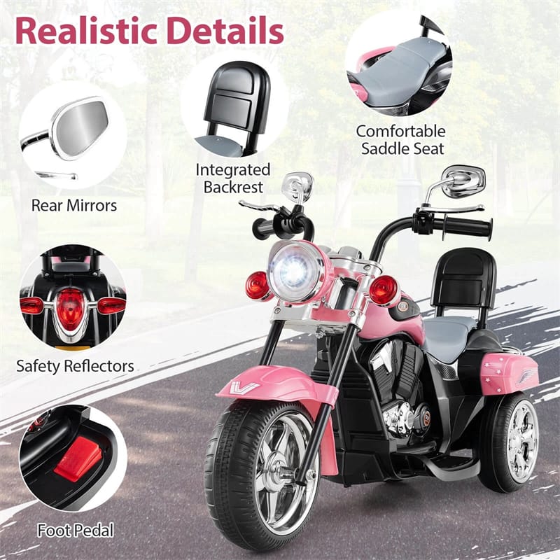 3 Wheel Kids Ride on Chopper-Style Motorcycle, 6V Battery Powered Kids Motorbike Trike Toy with Horn & Headlight