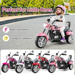 3 Wheel Kids Ride on Chopper-Style Motorcycle, 6V Battery Powered Kids Motorbike Trike Toy with Horn & Headlight