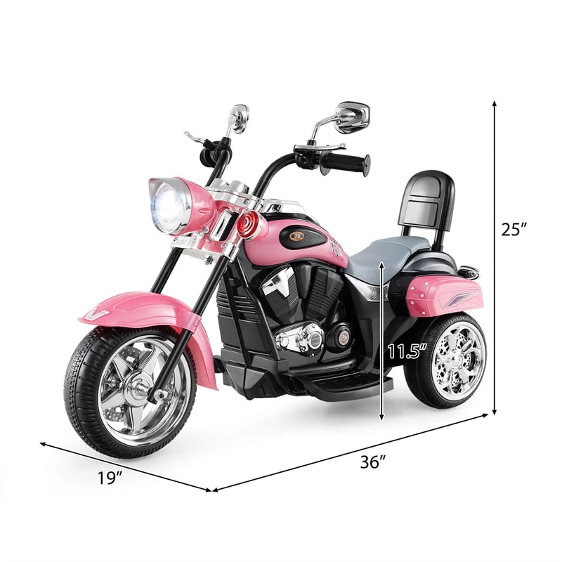 3 Wheel Kids Ride on Chopper-Style Motorcycle, 6V Battery Powered Kids Motorbike Trike Toy with Horn & Headlight