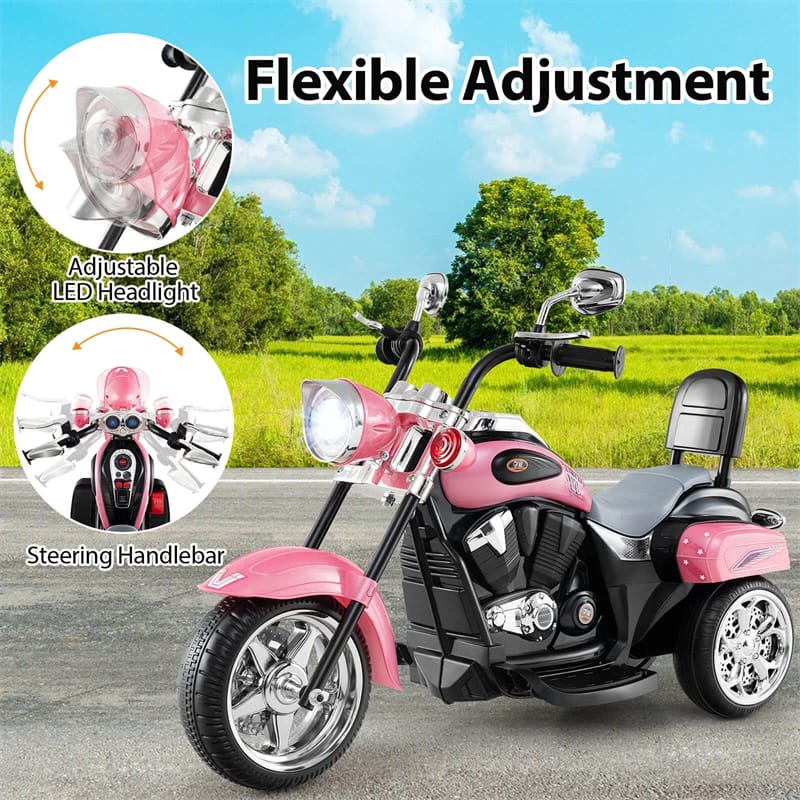 3 Wheel Kids Ride on Chopper-Style Motorcycle, 6V Battery Powered Kids Motorbike Trike Toy with Horn & Headlight