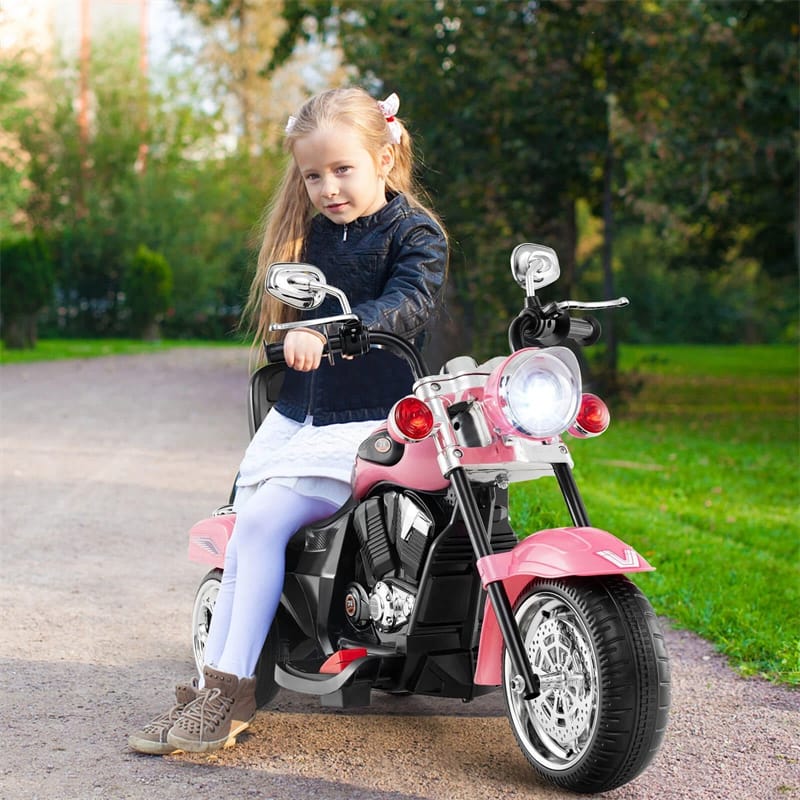 3 Wheel Kids Ride on Chopper-Style Motorcycle, 6V Battery Powered Kids Motorbike Trike Toy with Horn & Headlight
