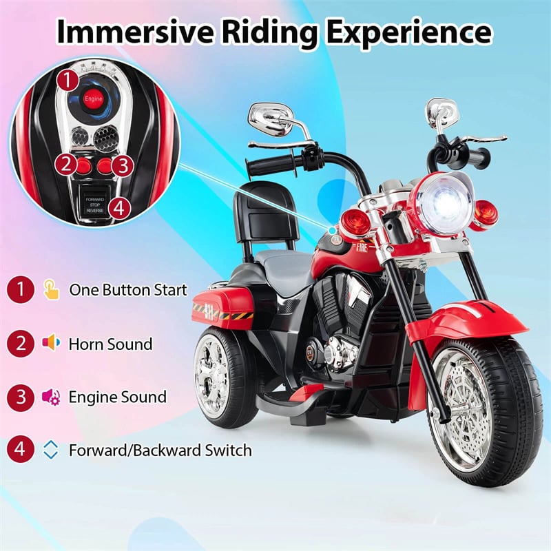 3 Wheel Kids Ride on Chopper-Style Motorcycle, 6V Battery Powered Kids Motorbike Trike Toy with Horn & Headlight