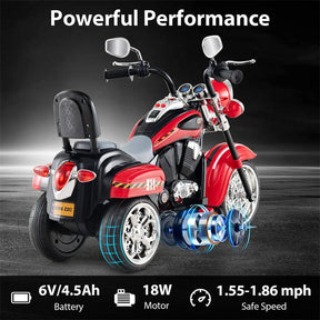 3 Wheel Kids Ride on Chopper-Style Motorcycle, 6V Battery Powered Kids Motorbike Trike Toy with Horn & Headlight