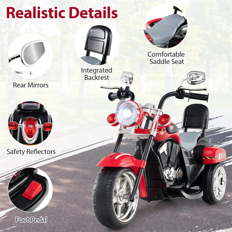 3 Wheel Kids Ride on Chopper-Style Motorcycle, 6V Battery Powered Kids Motorbike Trike Toy with Horn & Headlight