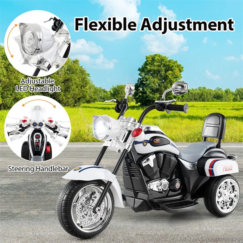 3 Wheel Kids Ride on Chopper-Style Motorcycle, 6V Battery Powered Kids Motorbike Trike Toy with Horn & Headlight