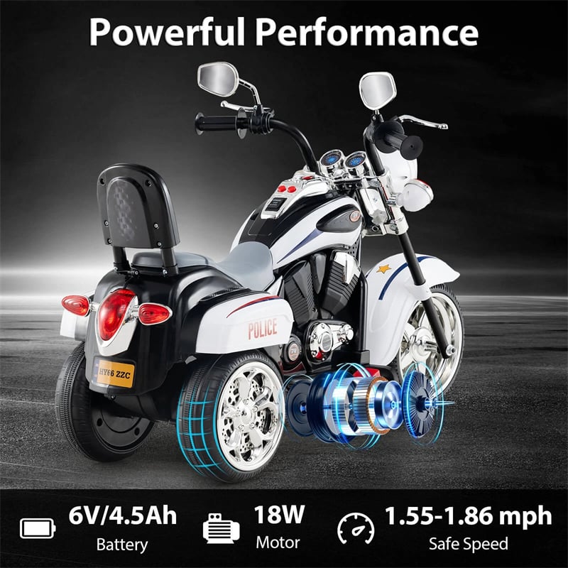 3 Wheel Kids Ride on Chopper-Style Motorcycle, 6V Battery Powered Kids Motorbike Trike Toy with Horn & Headlight