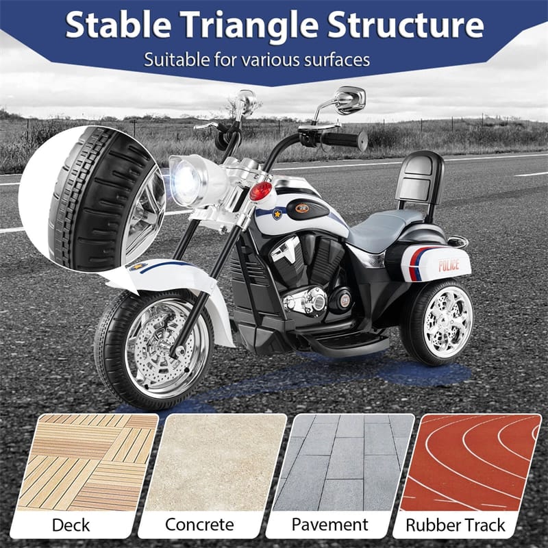 3 Wheel Kids Ride on Chopper-Style Motorcycle, 6V Battery Powered Kids Motorbike Trike Toy with Horn & Headlight