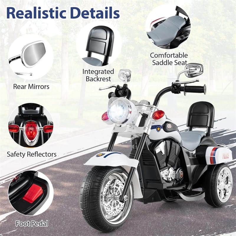 3 Wheel Kids Ride on Chopper-Style Motorcycle, 6V Battery Powered Kids Motorbike Trike Toy with Horn & Headlight
