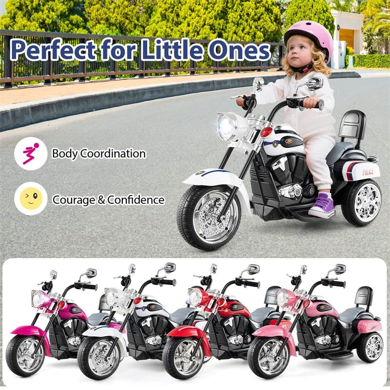 3 Wheel Kids Ride on Chopper-Style Motorcycle, 6V Battery Powered Kids Motorbike Trike Toy with Horn & Headlight