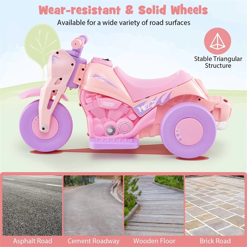 6V Kids Ride On Motorcycle with Bubble Maker, Battery Powered 3-Wheel Electric Motorcycle with LED Headlight & Music for Toddlers Gift