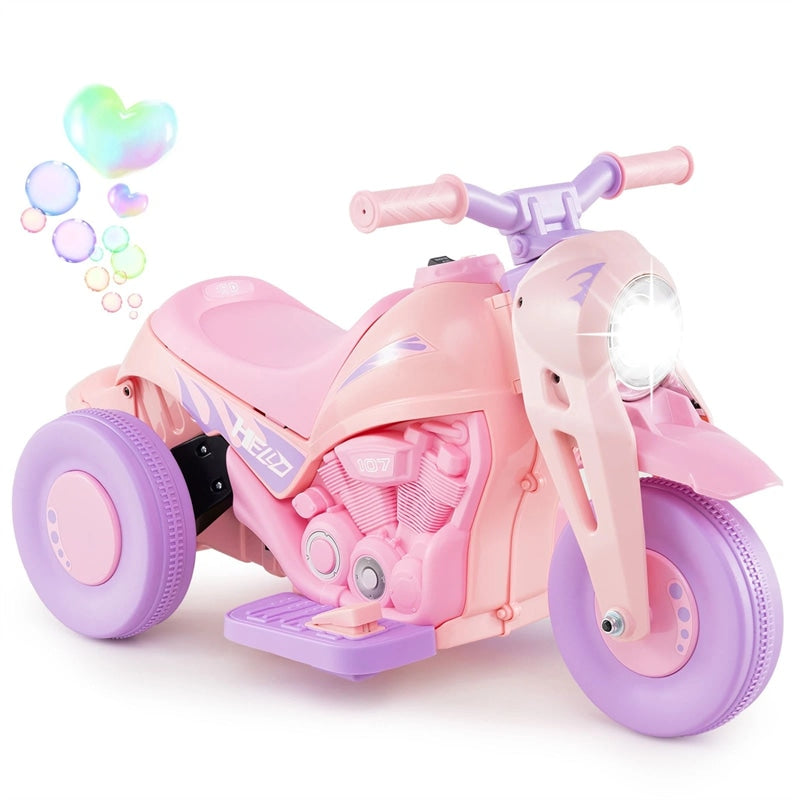 6V Kids Ride On Motorcycle with Bubble Maker, Battery Powered 3-Wheel Electric Motorcycle with LED Headlight & Music for Toddlers Gift