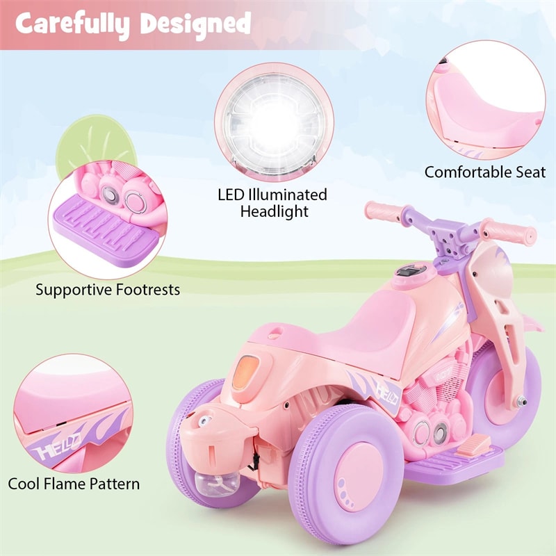 6V Kids Ride On Motorcycle with Bubble Maker, Battery Powered 3-Wheel Electric Motorcycle with LED Headlight & Music for Toddlers Gift