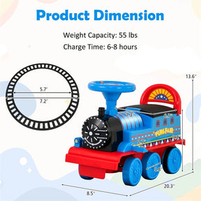 6V Electric Kids Ride on Train with 16PCS Tracks, Battery Powered Motorized Toy Train with 6 Wheels, Storage Seat, Lights & Music for Toddlers