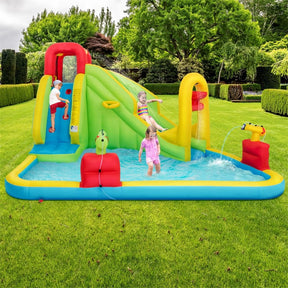 7-in-1 Inflatable Water Slide Park, Kids Blow Up Bounce House with Slide, Splash Pool, Climbing Wall & Water Cannons for Backyard
