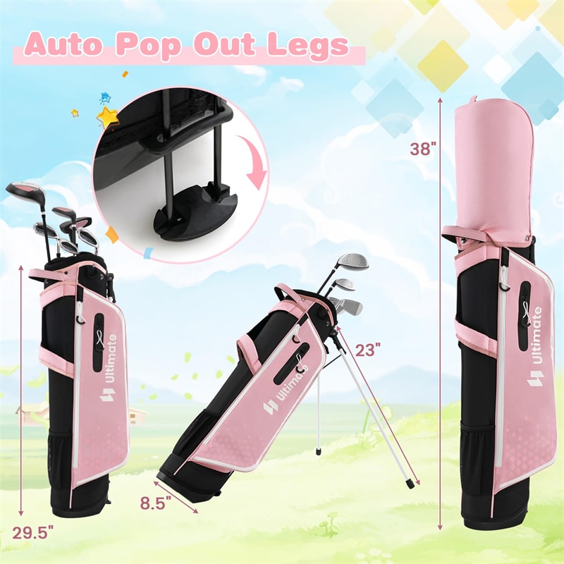 7 Piece Junior Complete Golf Club Set for Kids Age 11-13 Right Hand, Children Golf Clubs with #1 Driver #4 Hybrid #7/9/S Irons Putter Stand Bag